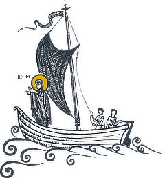 Illustration of the Mother of God in boat